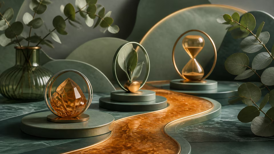 Layered green terraces crossed by an amber path